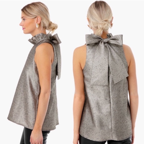 Tuckernuck Pomander Place Gold Glitter Metallic Mason Blouse New Size XS - Picture 2 of 12